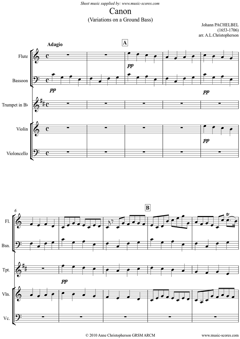 Canon: Flute, Violin, Trumpet, Cello, Bassoon by Pachelbel