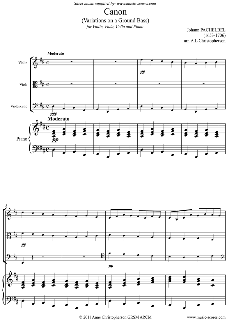 Canon: Violin, Viola, Cello, Piano by Pachelbel