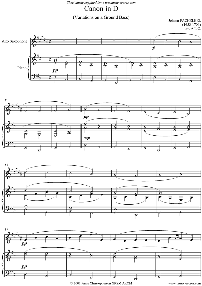 Front page of Canon: Alto Sax sheet music