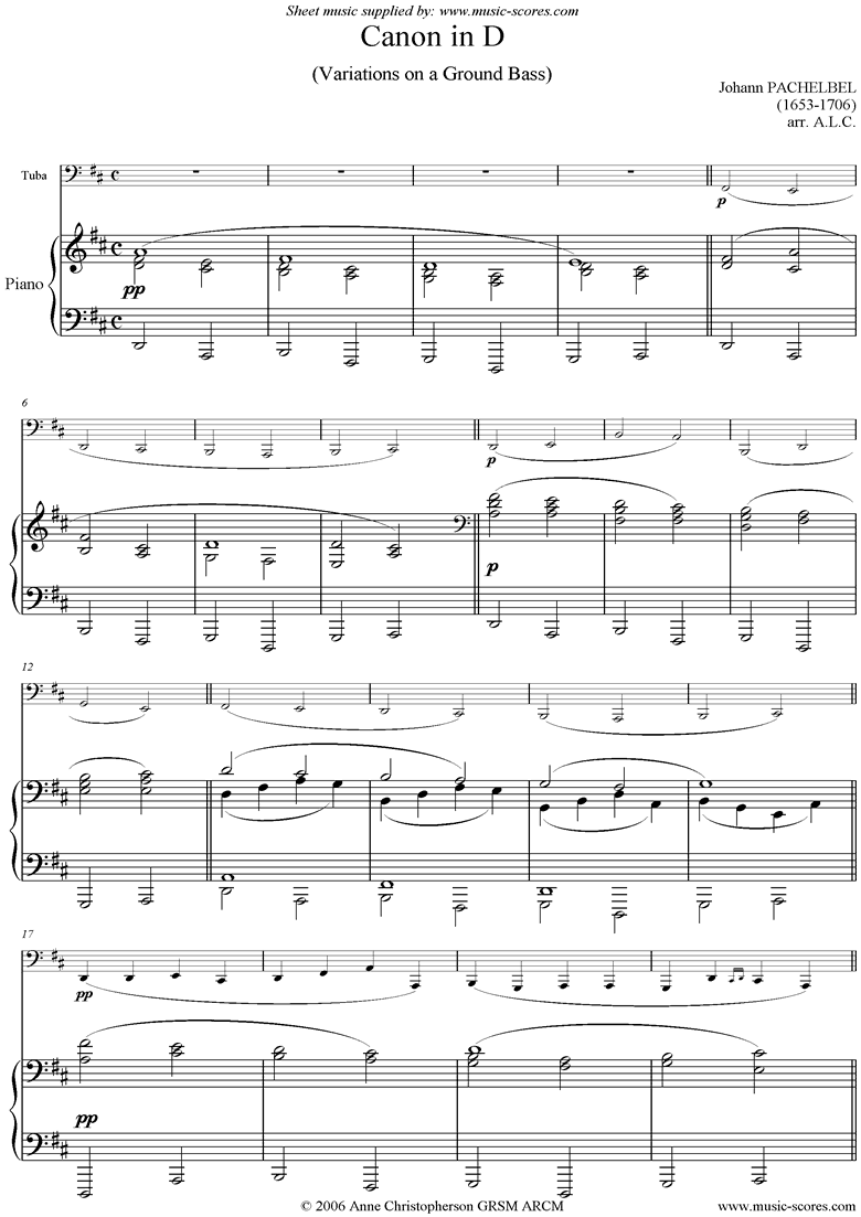 Front page of Canon: Tuba: lower sheet music