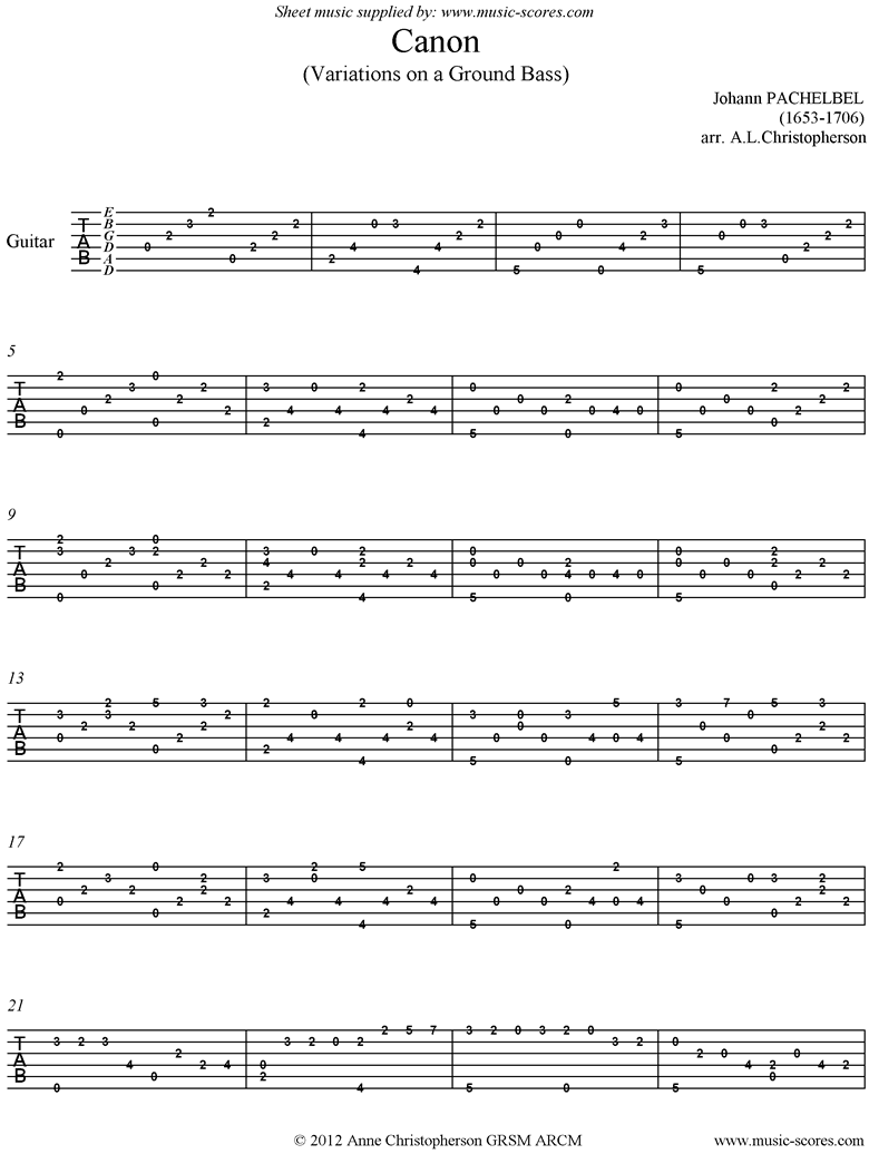 Front page of Canon: Guitar tabs sheet music