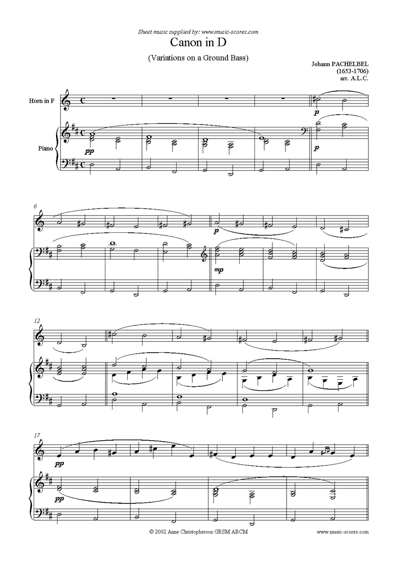 Front page of Canon: French Horn sheet music
