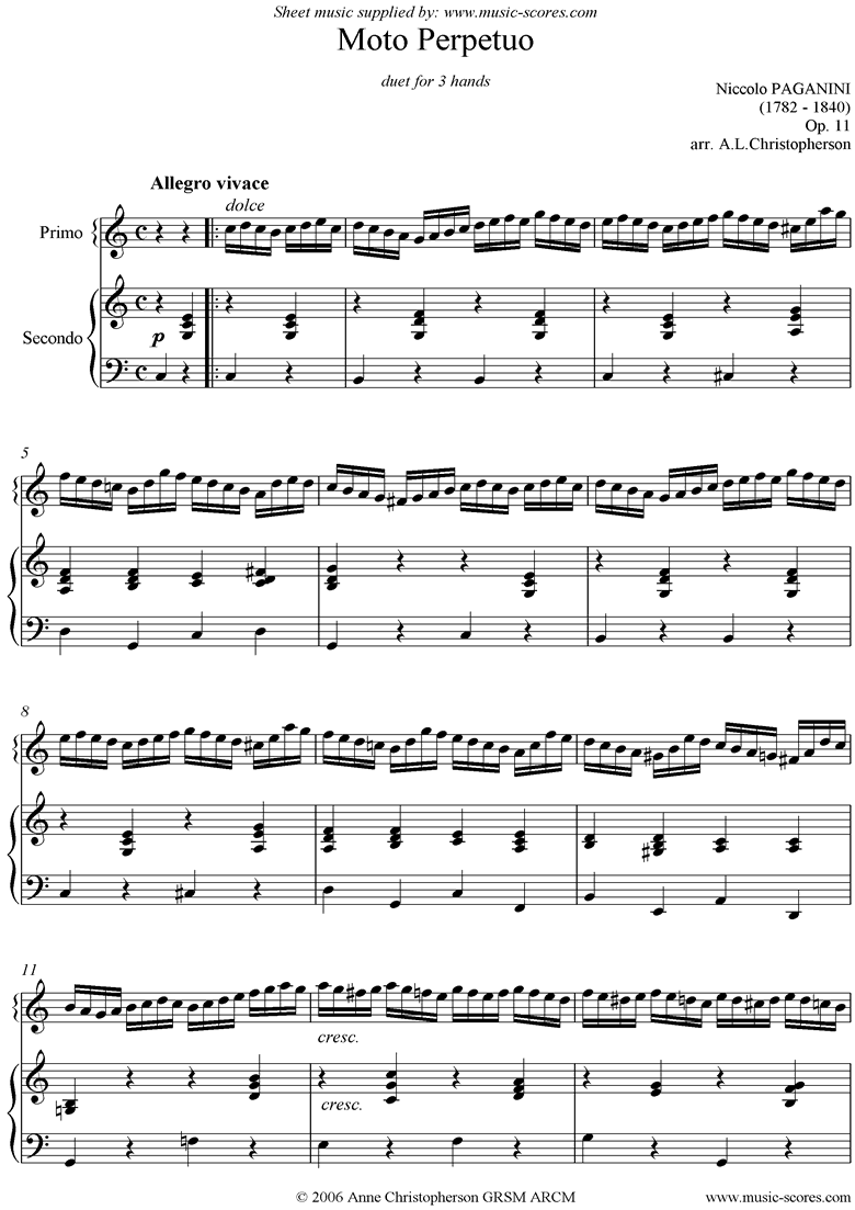 Front page of Moto Perpetuo: Op. 11: Piano Duet - 3 hands sheet music