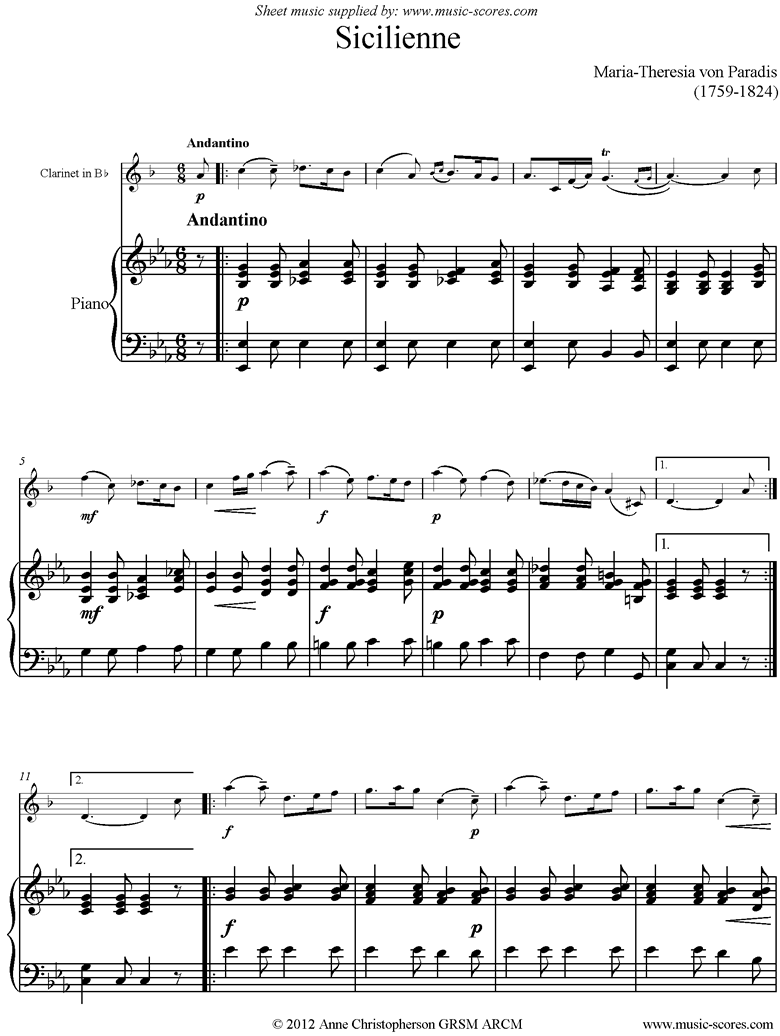 Front page of Siciliano: Clarinet, Piano sheet music