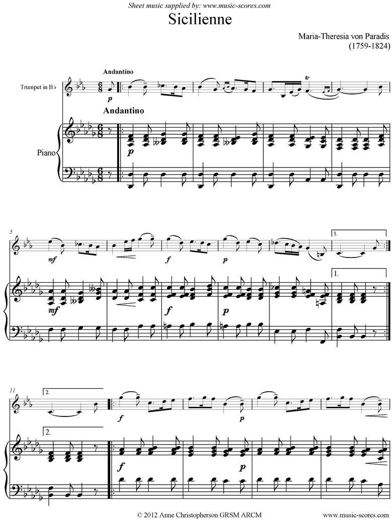 Front page of Siciliano: Trumpet, Piano sheet music