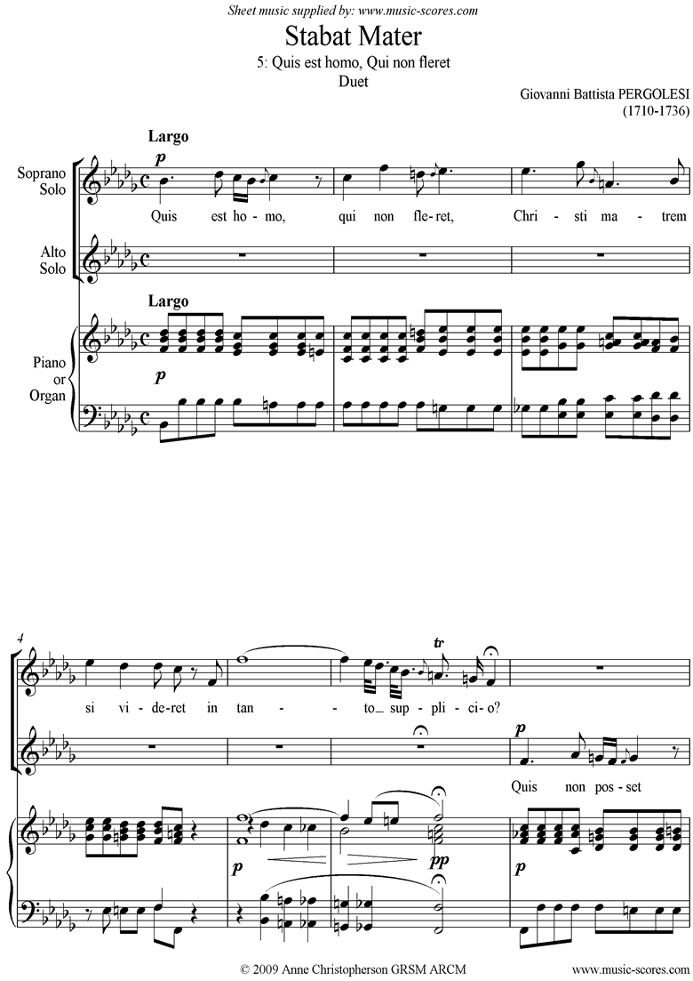 Front page of Stabat Mater 05 Quis est Homo: Duet: Bbmi sheet music
