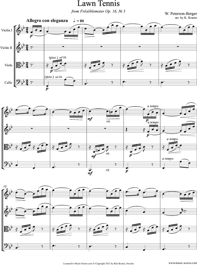 Op.16 No.3: Lawn tennis: String Quartet by Peterson-Berger