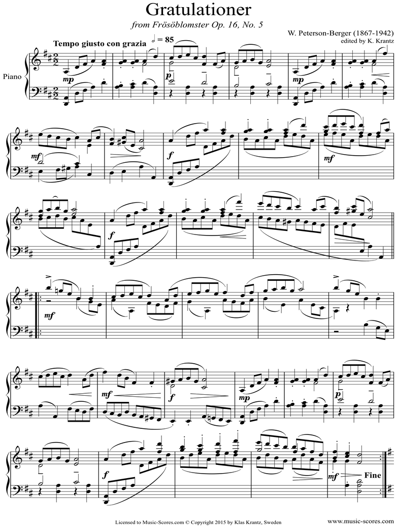 Op.16 No.5: Congratulationer: Piano by Peterson-Berger