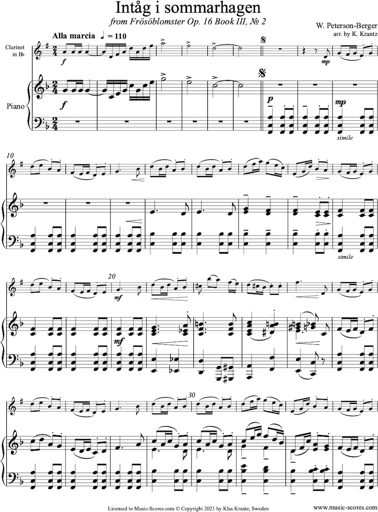 Op.16 Bk 3 No.2: Summer Garden: Clarinet, Piano by Peterson-Berger
