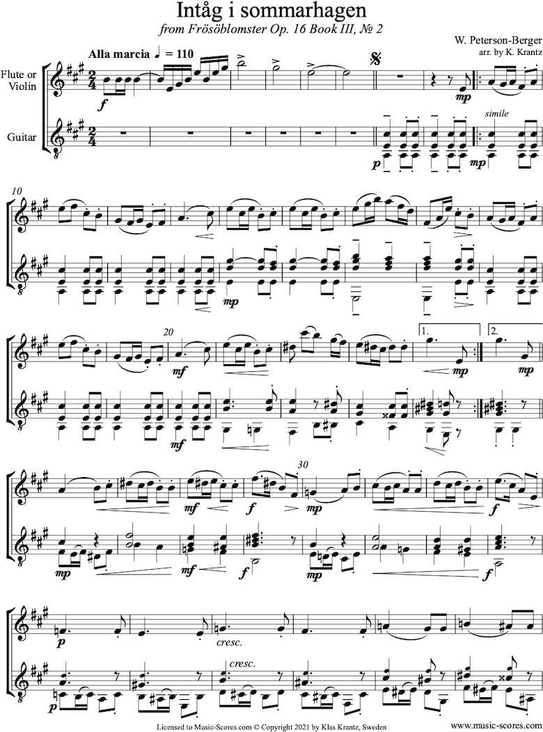 Op.16 Bk 3 No.2: Summer Garden: Flute, Guitar by Peterson-Berger
