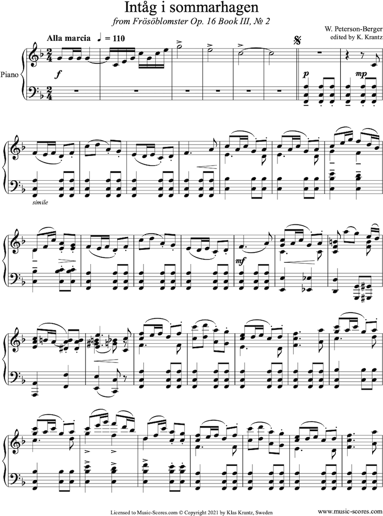 Op.16 Bk 3 No.2: Summer Garden: Piano by Peterson-Berger