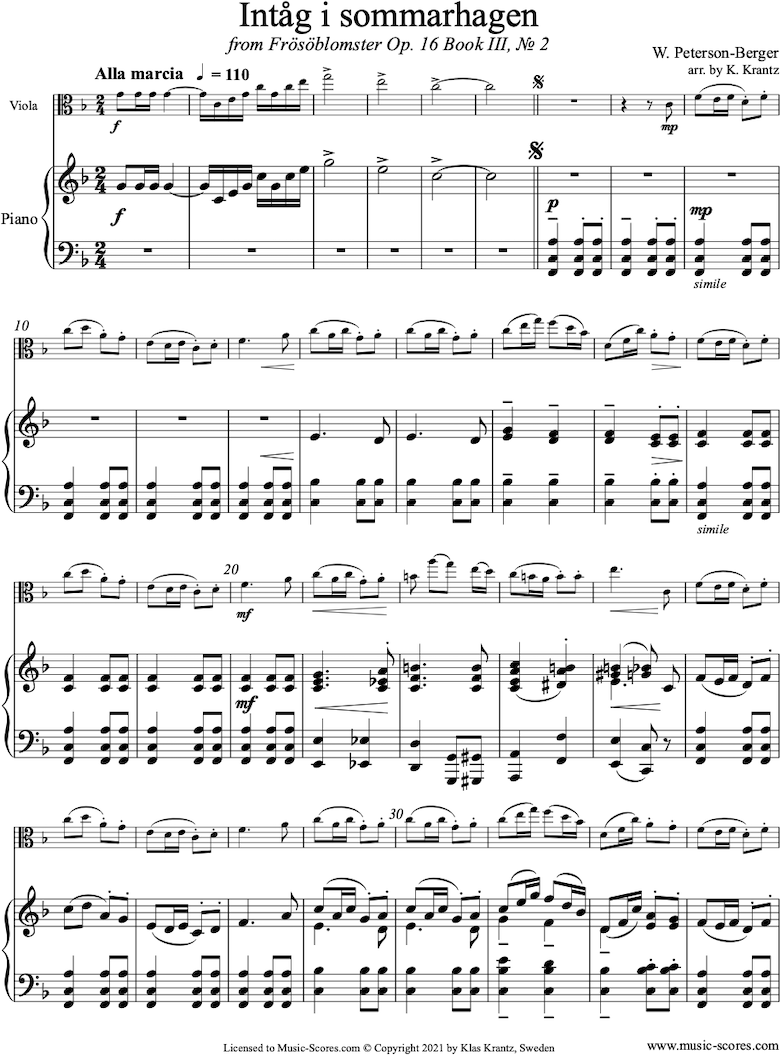 Op.16 Bk 3 No.2: Summer Garden: Viola, Piano by Peterson-Berger