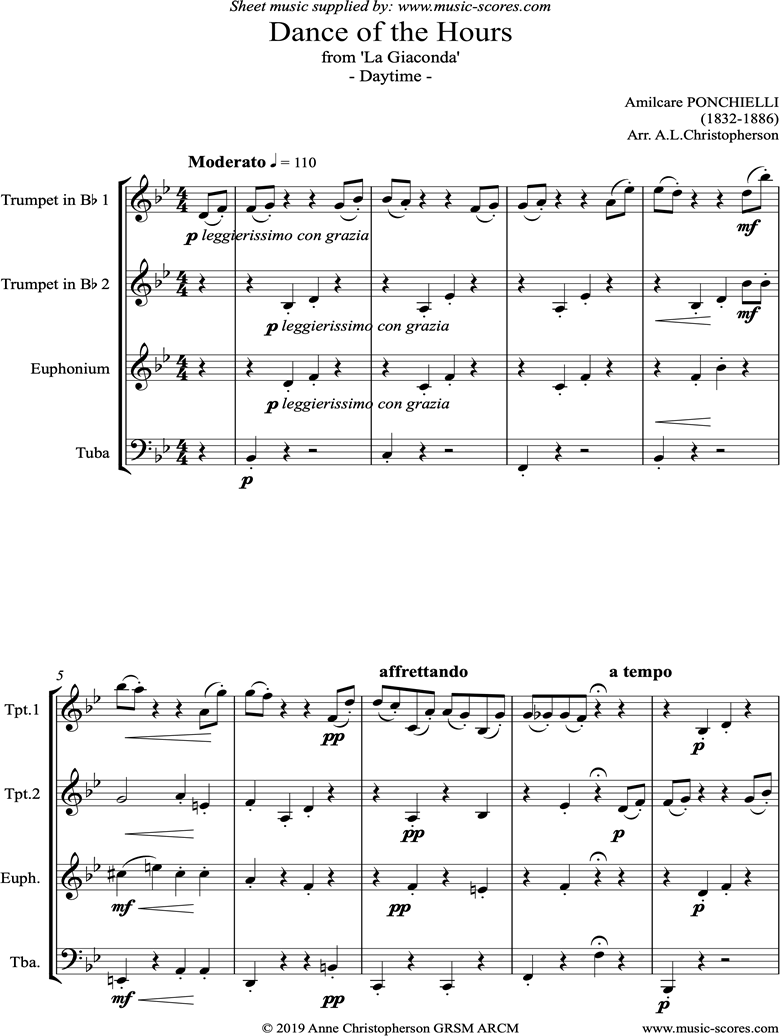 Front page of Dance of the Hours: Daytime: Brass Quartet sheet music