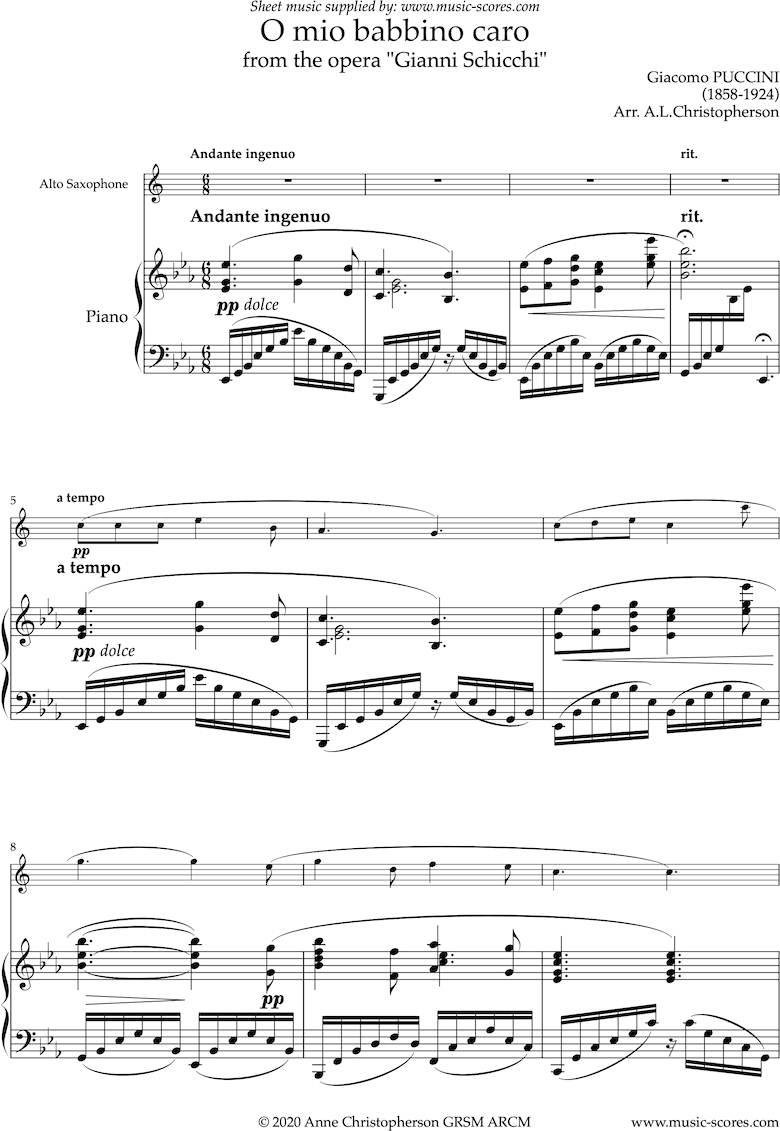 Gianni Schicci: O Mio Babbino Caro: Alto Sax by Puccini