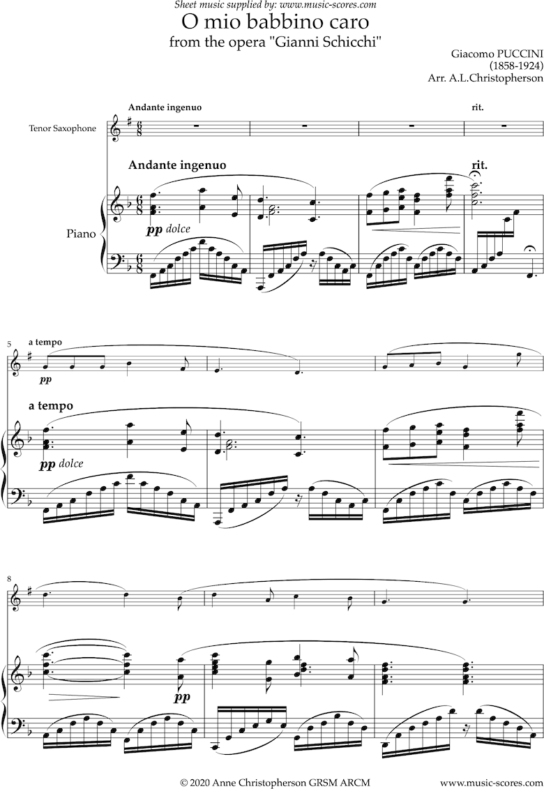 Gianni Schicci: O Mio Babbino Caro: Tenor Sax by Puccini