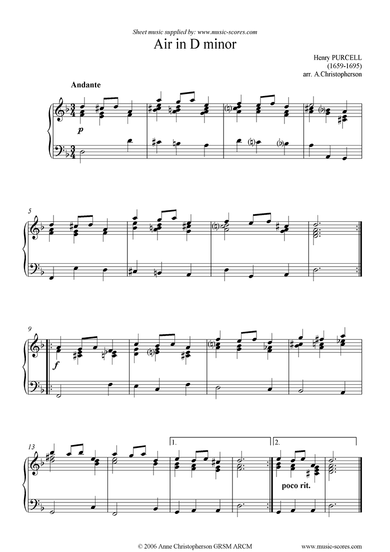 Front page of Air in D minor: Piano sheet music