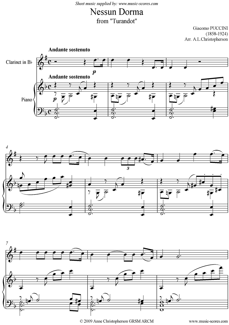 Turandot: Nessun Dorma: Clarinet by Puccini