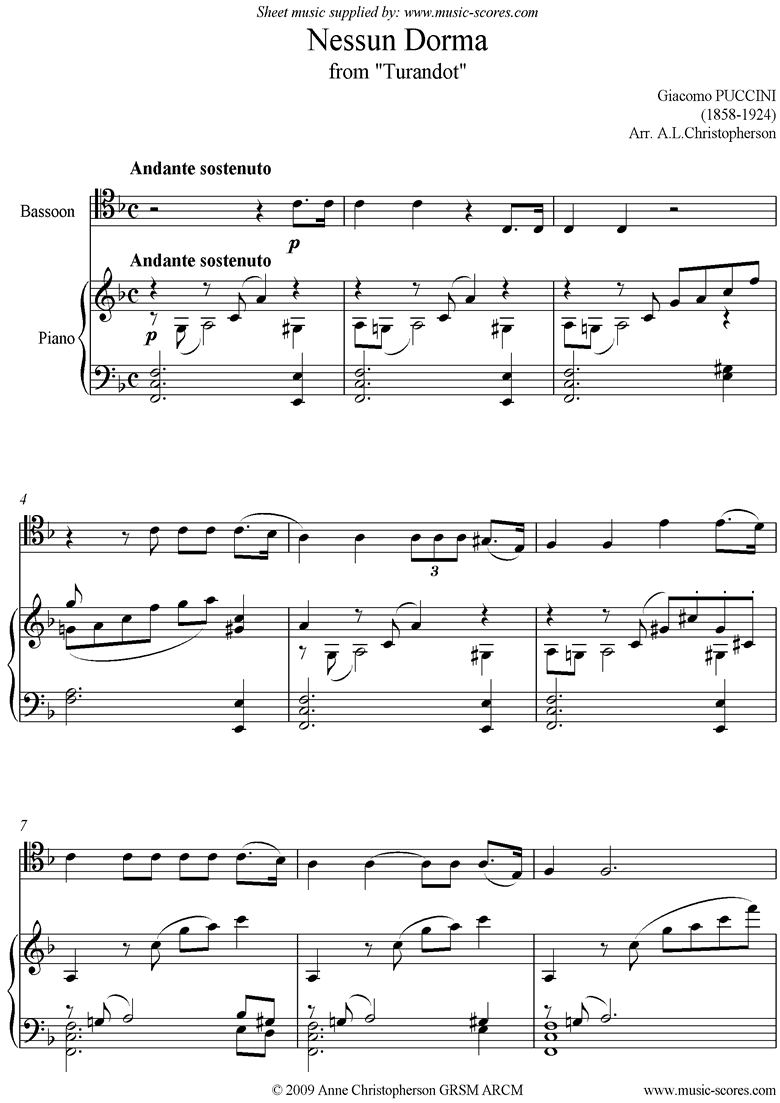 Turandot: Nessun Dorma: Bassoon by Puccini