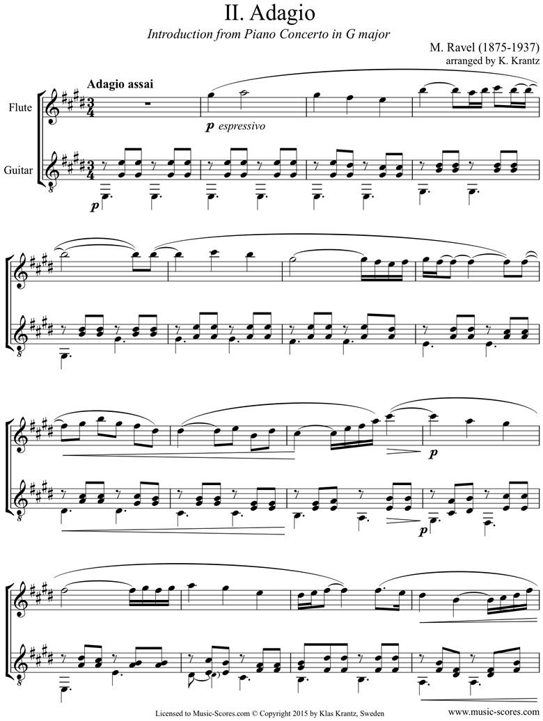 Front page of Piano Concerto in G ma, 2nd mvt: Flute, Guitar sheet music