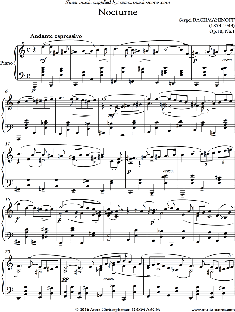 Front page of Op. 10, No.1:Nocturne sheet music