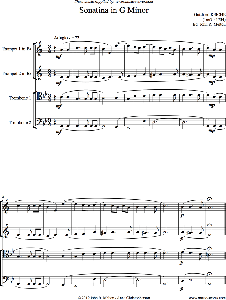 Sonatina in G minor: Brass Quartet: D major by Reiche