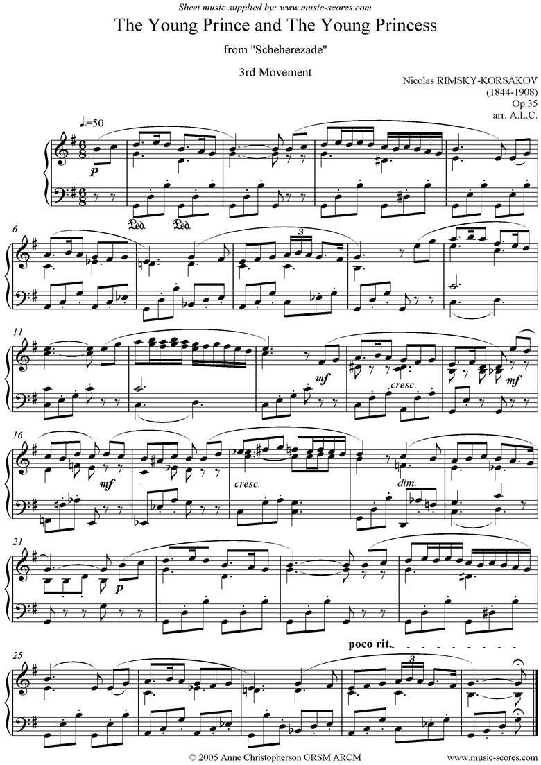 Scheherezade Op. 35: 3rd Mvt: Piano by Rimsky-Korsakov