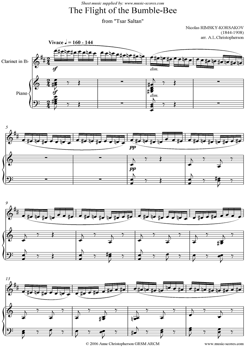 Front page of The Flight of the Bumble-Bee: Tsar Saltan: Clarine sheet music
