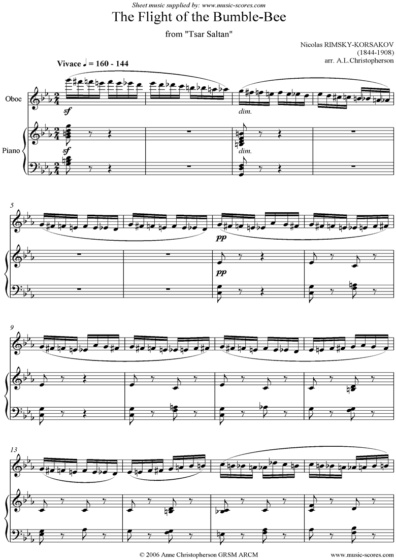 Front page of The Flight of the Bumble-Bee: Tsar Saltan: Oboe sheet music
