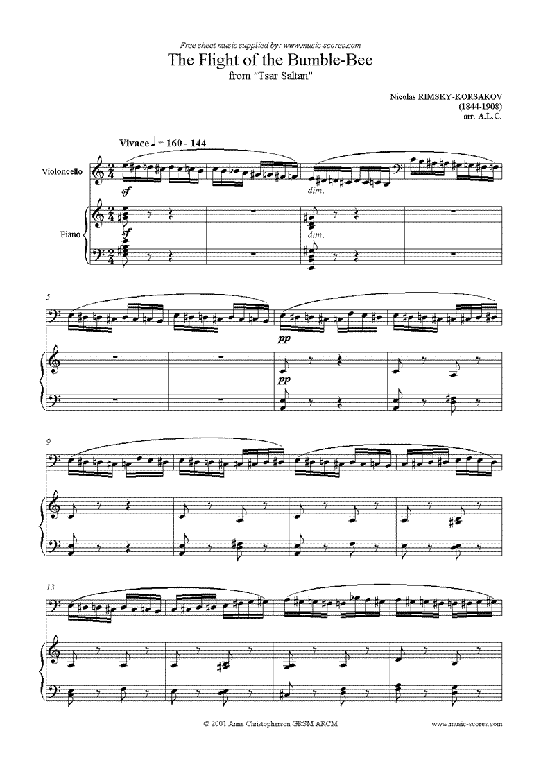 Front page of The Flight of the Bumble-Bee: Tsar Saltan: Cello sheet music
