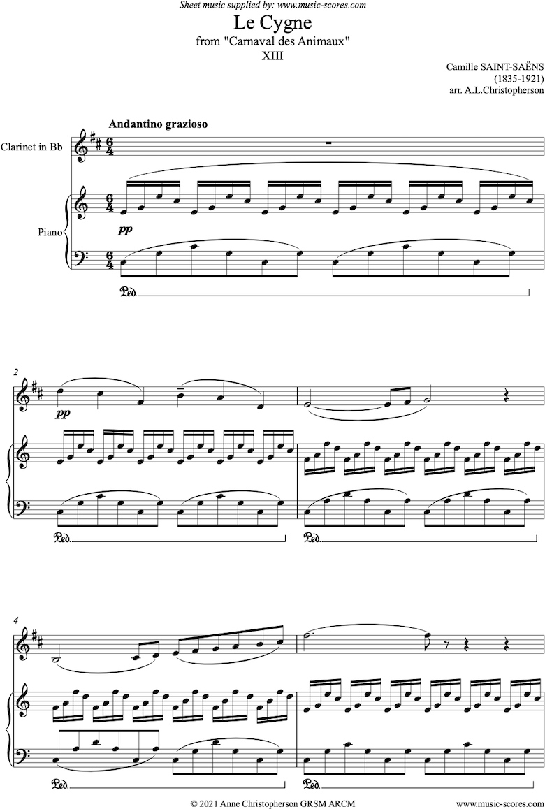 Le Carnaval des Animaux: 13 Le Cygne - clarinet by Saint-Saens