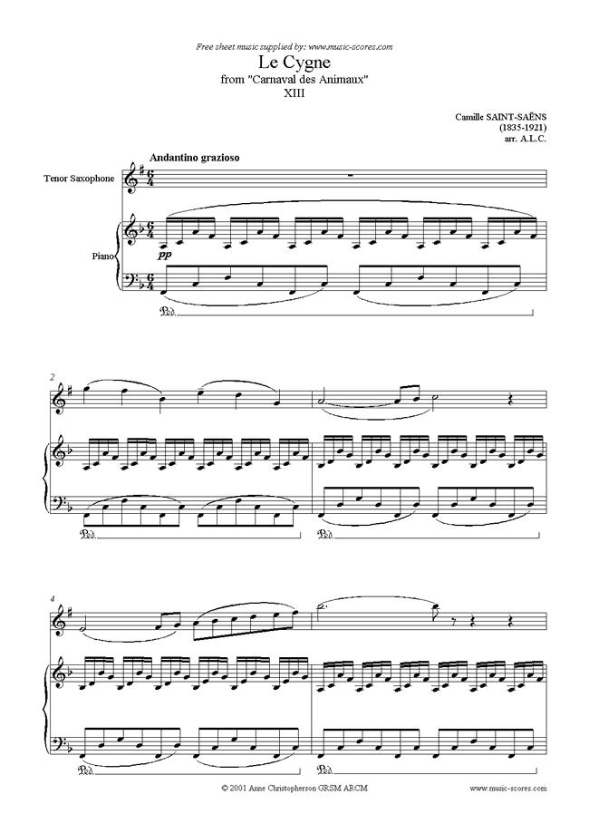 Le Carnaval des Animaux: 13 Le Cygne - tenor sax by Saint-Saens