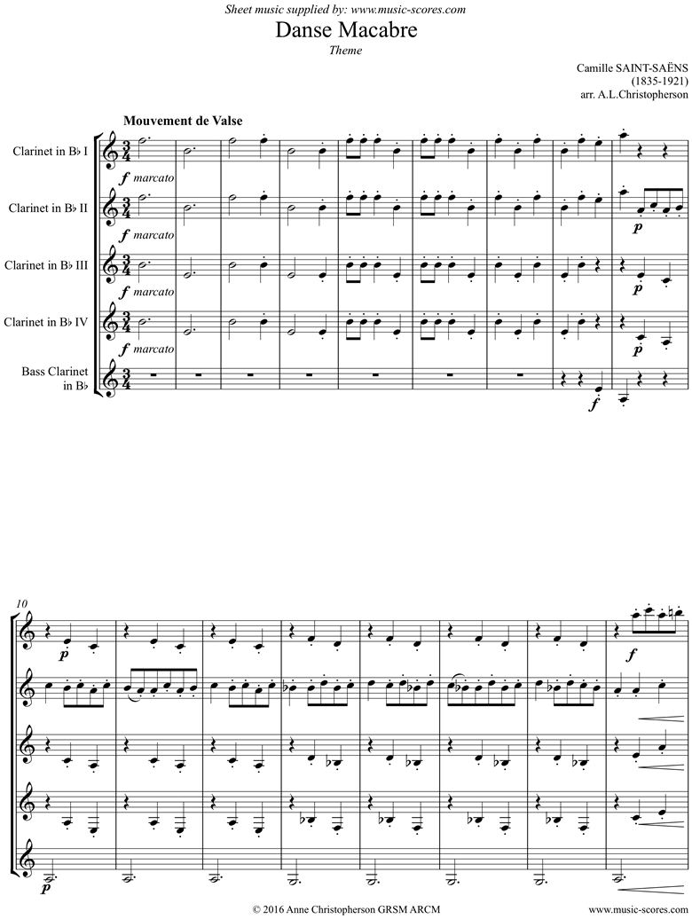 Front page of Danse Macabre theme : Clarinet 5 sheet music