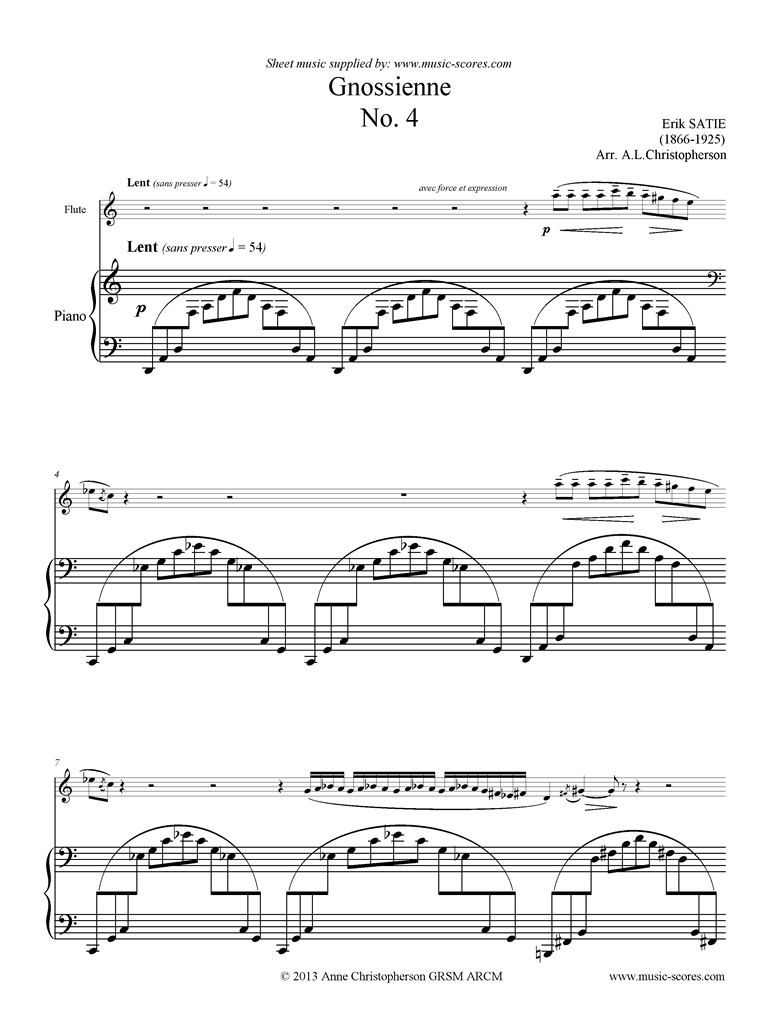 Front page of Gnossienne: No. 4: Flute sheet music