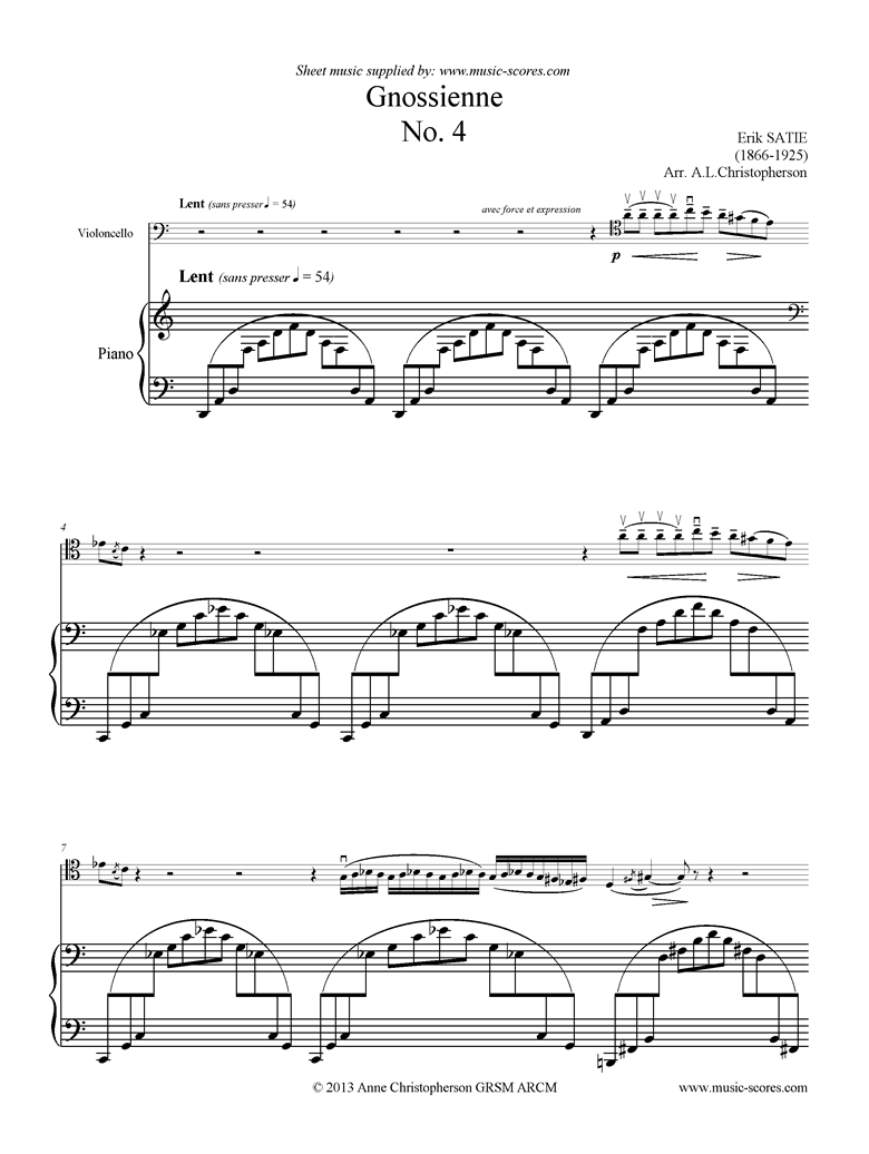 Front page of Gnossienne: No. 4: Cello sheet music