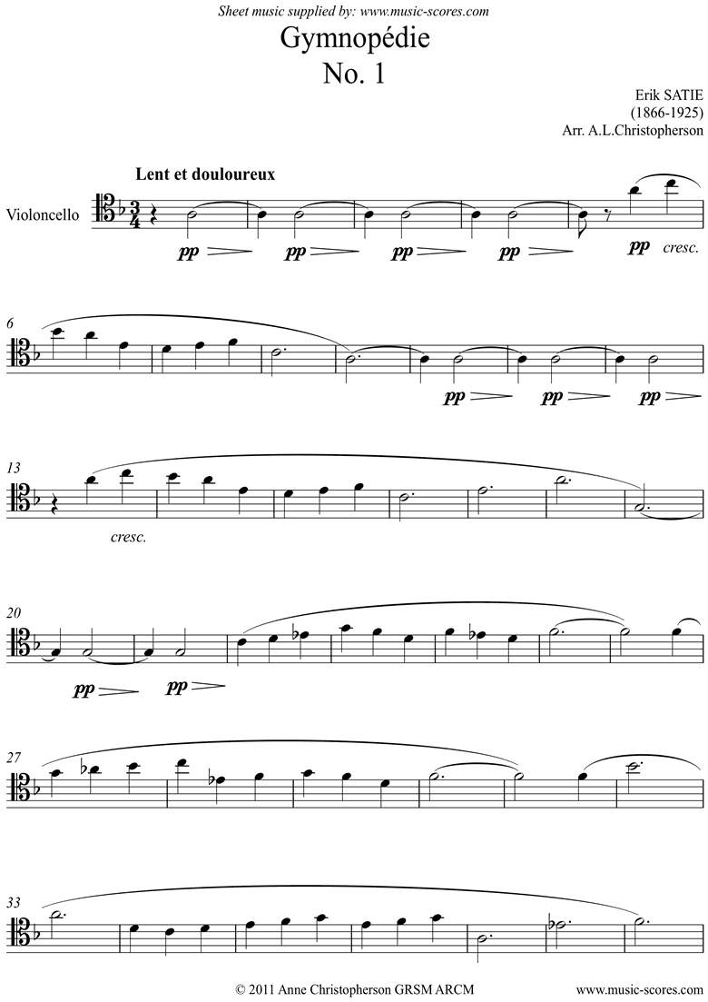 Gymnopdie: No.1: Unaccompanied Cello by Satie
