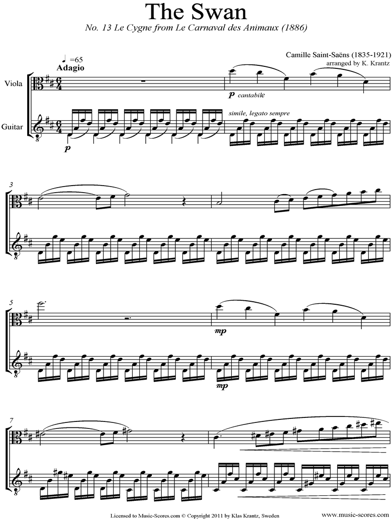 Le Carnaval des Animaux: 13 Le Cygne: Viola, Guitar by Saint-Saens