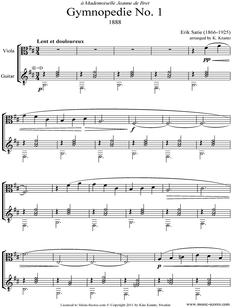 Gymnopdie: No.1: Viola, Guitar by Satie