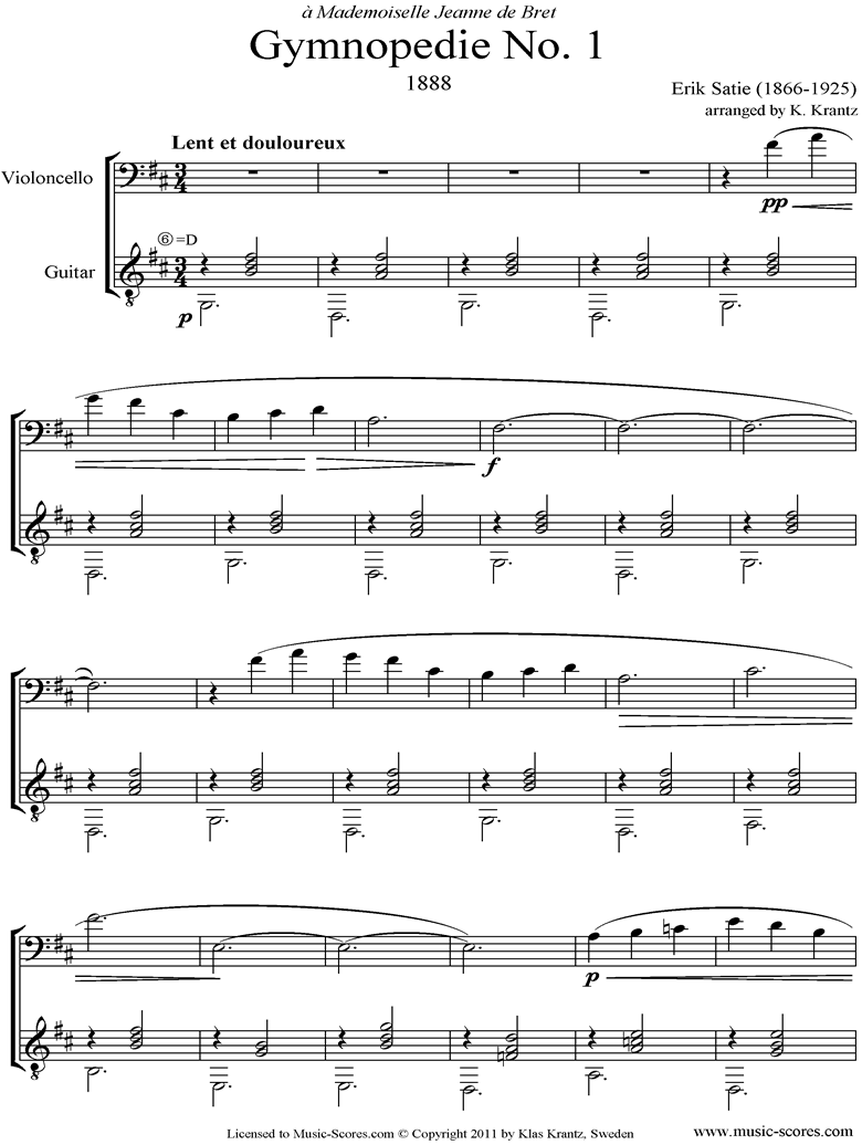 Gymnopdie: No.1: Cello, Guitar by Satie