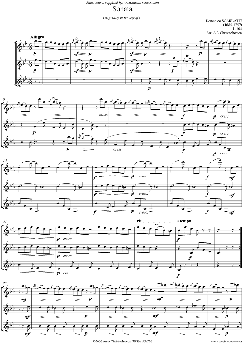 Front page of Kp.159, L.104: Sonata: 3 Clarinets sheet music
