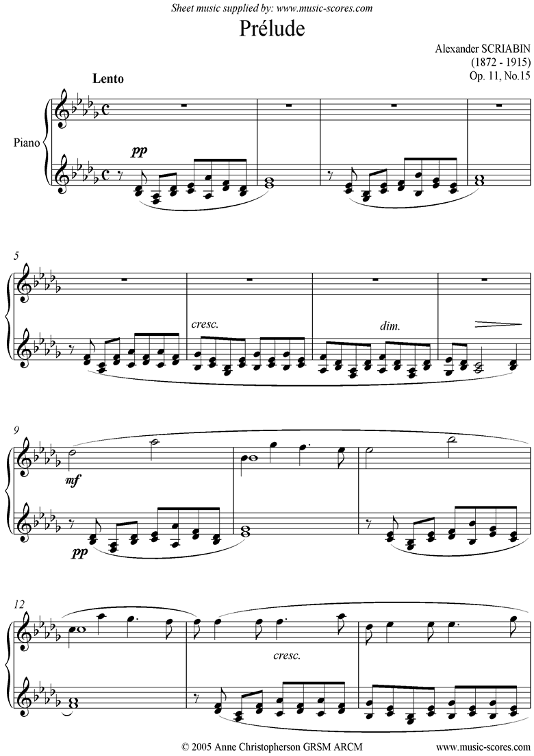 Front page of Op.11, No.15: Prelude sheet music