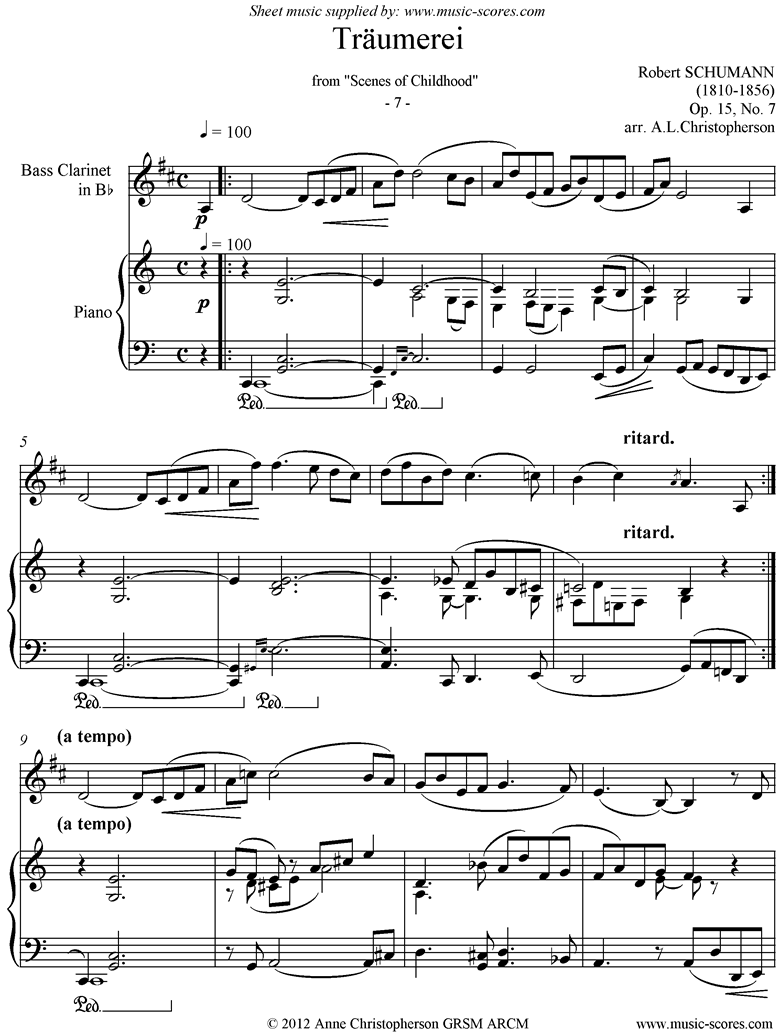 Front page of Op.15: Scenes from Childhood: 07 Dreaming: Bass Cl: easier sheet music