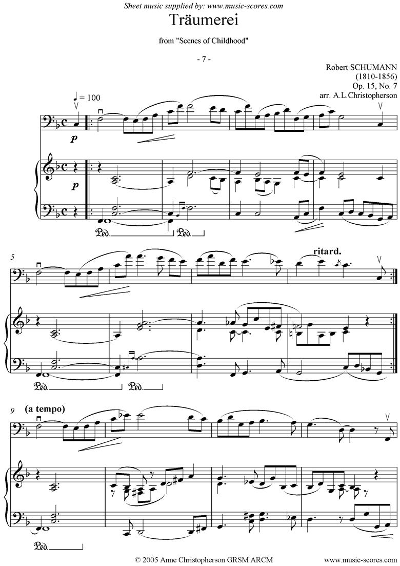 Front page of Op.15: Scenes from Childhood: 07 Dreaming: Cello sheet music