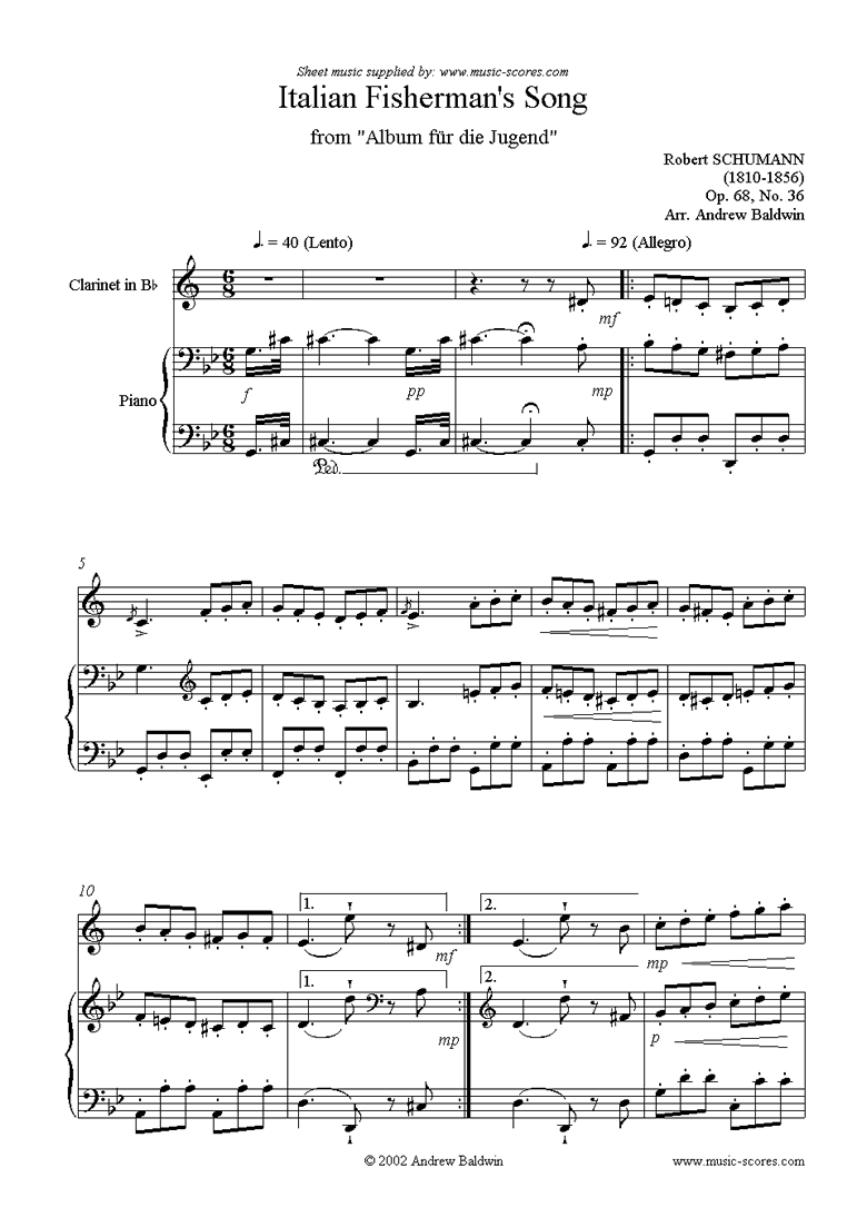 Front page of Op.68, No.36: Italian Fishermans Song: sheet music