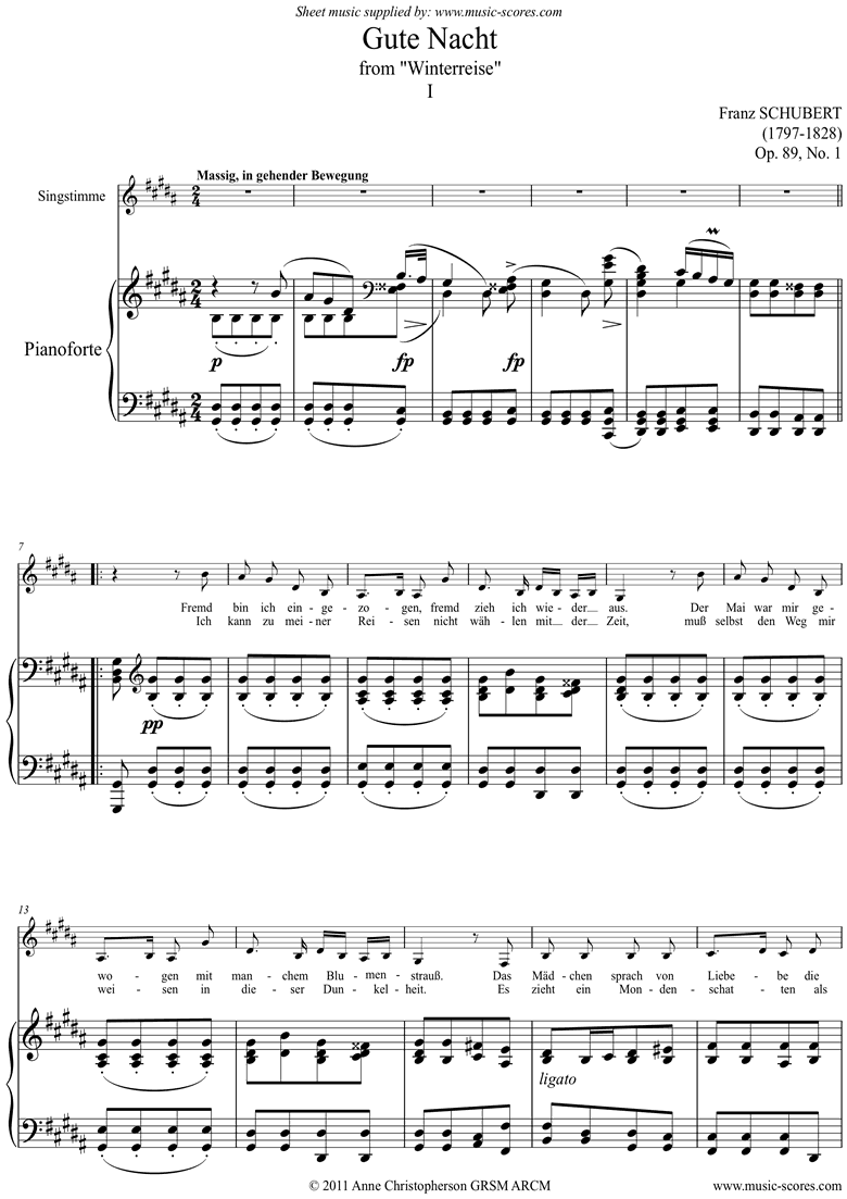Front page of Winterreise, Op. 89: 01 Gute Nacht Gsh minor sheet music