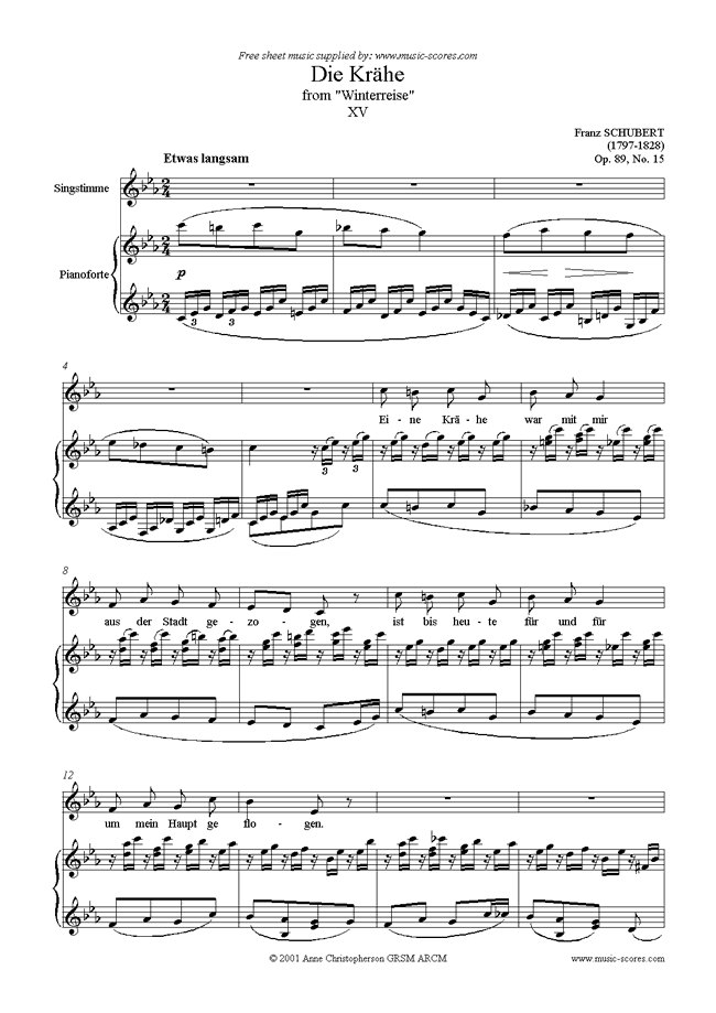 Front page of Winterreise, Op. 89: 15 Die Krähe sheet music
