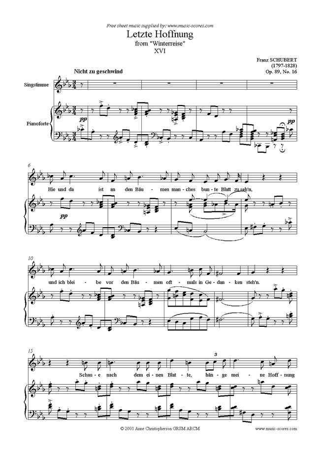 Front page of Winterreise, Op. 89: 16 Letzte Hoffnung sheet music