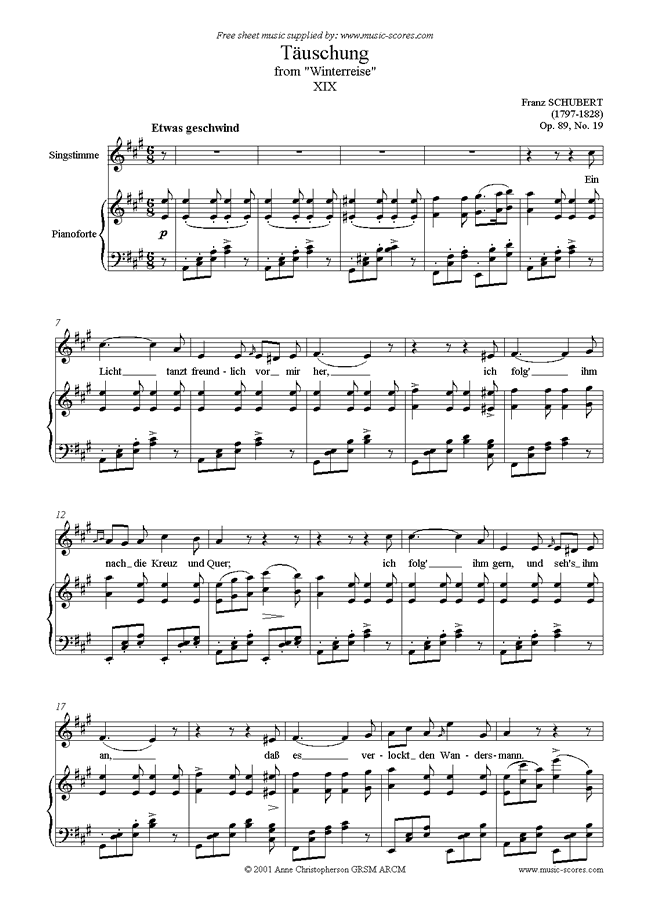 Front page of Winterreise, Op. 89: 19 Täuschung sheet music