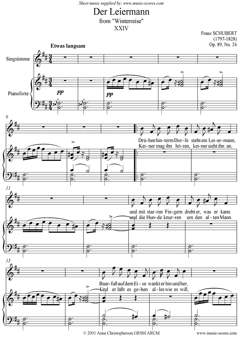 Front page of Winterreise, Op. 89: 24 Der Leiermann sheet music