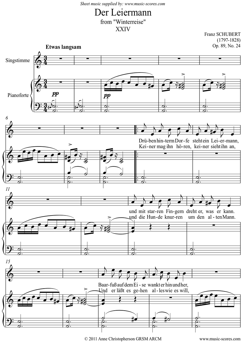 Front page of Winterreise, Op. 89: 24 Der Leiermann: Ami sheet music