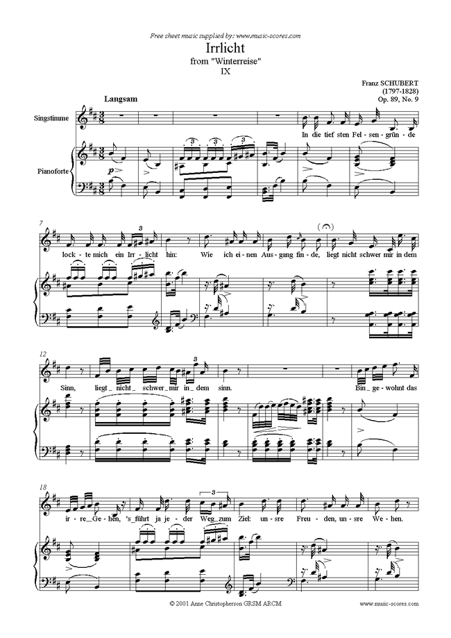 Front page of Winterreise, Op. 89: 09 Irrlicht sheet music